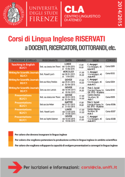 Corsi di lingua inglese per docenti 2014/15