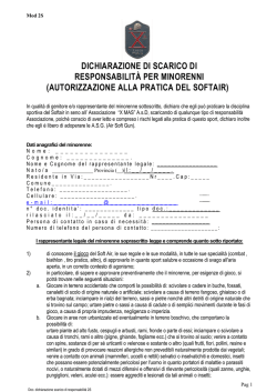 Dichiarazione scarico responsabilit&agrave; modello 2S per minorenni