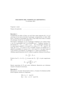 SOLUZIONI DEL COMPITO DI ARITMETICA 11 settembre 2014