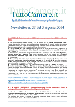 1. ART-BONUS - Pubblicata la L. n. 106/2014, di