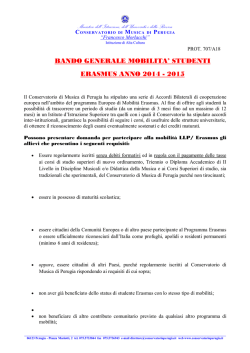 Bando Concessione di Mobilità LLP/ERASMUS ANNO 2014-2015