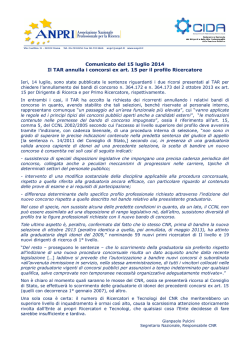 Comunicato del 15 luglio 2014 Il TAR annulla i concorsi ex
