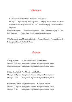 Medagliere Provvisorio al 04 Dicembre 2014