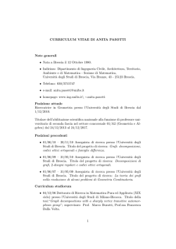 CURRICULUM VITAE DI ANITA PASOTTI Note