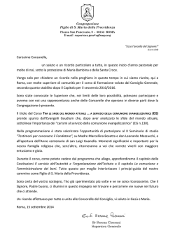 Lettera di Madre Serena - Figlie di Santa Maria della Provvidenza