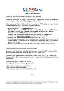 h. 8.22 - UBI Banca: Risultati consolidati al 30 Settembre 2014