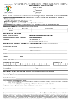 Modulo di autorizzazione addebito in conto corrente