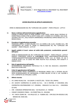 esito di gara - Comune di Reggio Emilia