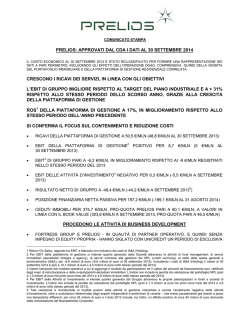 PRELIOS: APPROVATI DAL CDA I DATI AL 30 SETTEMBRE 2014