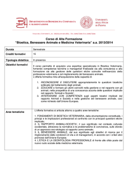 Bioetica, Benessere Animale e Medicina Veterinaria