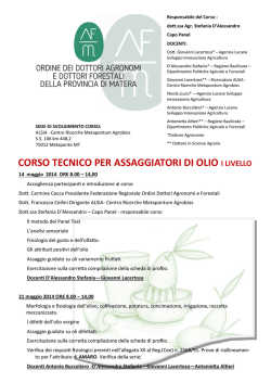 corso assaggiatori olio I Livello - Ordine dei dottori agronomi e