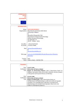 CURRICULUM VITAE ET STUDIORUM INFORMATION Name