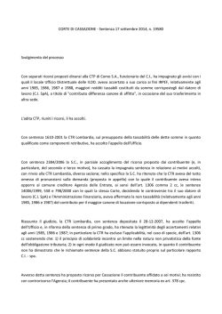 Corte di Cassazione 17 settembre 2014, n. 19580