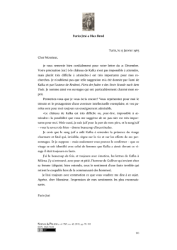 Furio Jesi a Max Brod Turin, le 15 Janvier 1965 Cher Monsieur, je