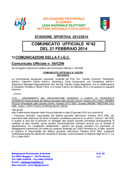 COMUNICATO UFFICIALE N&deg;42 DEL 21 FEBBRAIO