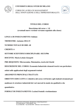 Sinossi Economia Industriale &ndash; Giorgetti