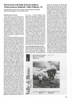 Documenti orali della Svizzera italiana. Testimonianze dialettali