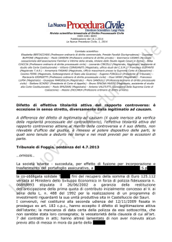 Difetto di effettiva titolarit&agrave; attiva del rapporto controverso