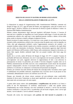DISEGNO DI LEGGE IN MATERIA DI RIORGANIZZAZIONE