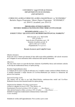 Metodi e Modelli Matematici per i mercati finanziari