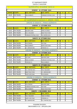 Calendario Girone di Andata e Prima Fase Coppa