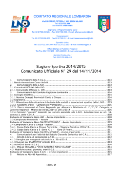 Comunicato Ufficiale N&deg; 29 del 14/11/2014