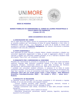 Bando di ammissione Corso di Laurea in Farmacia