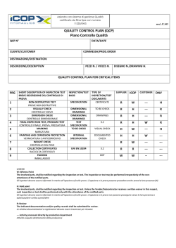 QUALITY CONTROL PLAN (QCP) Piano Controllo Qualit&agrave;