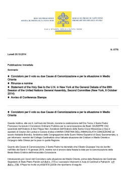 Concistoro per il voto su due Cause di Canonizzazione e per la