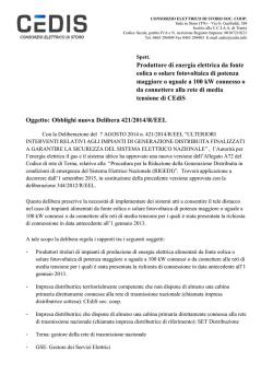 Obblighi nuova Delibera 421/2014/R/EEL