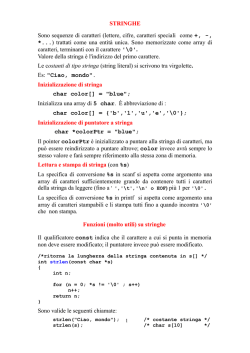 STRINGHE Sono sequenze di caratteri (lettere, cifre, caratteri