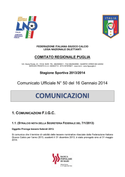 Comunicato ufficiale n. 50 del 16.01.2014