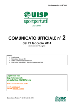 Comunicato Ufficiale n&deg; 2 del 27 febbraio 2014