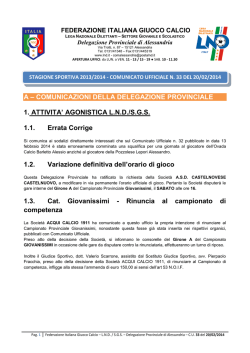 A &ndash; COMUNICAZIONI DELLA DELEGAZIONE PROVINCIALE 1