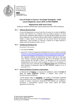 Corso di Studio in Scienze e Tecnologie Geologiche – B103 Laurea