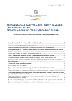 sperimentazione tariffaria per i clienti domestici con