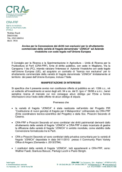 Avviso per la Concessione dei diritti non esclusivi per lo