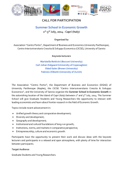 CALL FOR PARTICIPATION Summer School in Economic Growth