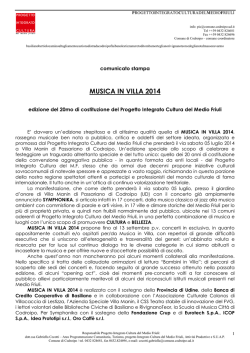 Comunicato stampa - Progetto integrato cultura del Medio Friuli