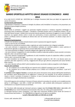 bando sportello affitto grave disagio economico anno 2014