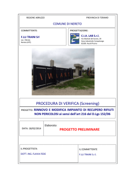 Progetto preliminare TRAINI - Sportello Regionale Ambiente