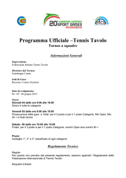 Programma Ufficiale –Tennis Tavolo