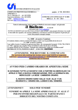 AVVISO PER CAMBIO ORARIO DI APERTURA SEDE