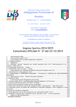 Comunicato Ufficiale N&deg; 27 del 23/12/2014