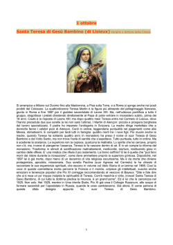 1 ottobre Santa Teresa di Ges&ugrave; Bambino (di Lisieux) Vergine e