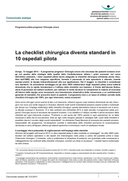 La checklist chirurgica diventa standard in 10 ospedali pilota