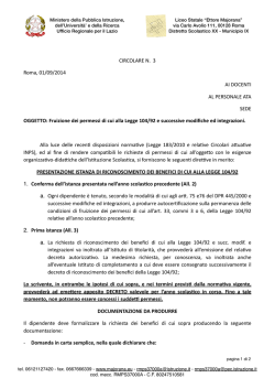 CIRCOLARE N. 3 Roma, 01/09/2014 AI DOCENTI