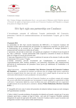 ISA SpA sigla una partnership con Casalasco