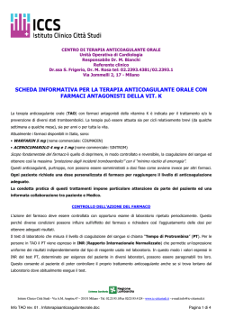 Scheda informativa terapia anticoagulante orale