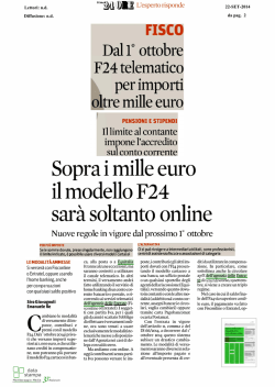 2014 09 22 .. F24 OnLine, Nuovi Obbligati dal 1 ottobre .. 24Ore